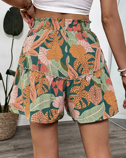 Tropical Print High Waist Shorts