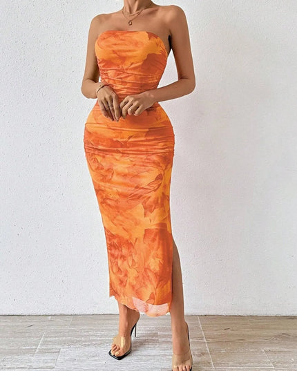 Printed Side Slit Tube Dress