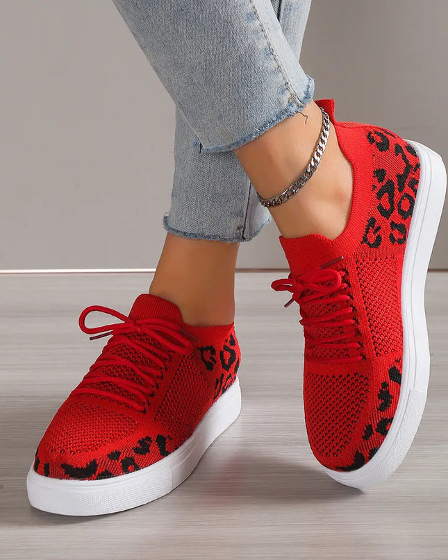 Lace-Up Leopard Flat Sneakers 