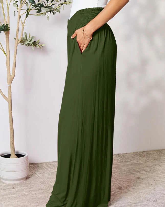 Basic Bae Full Size Smocked Wide Waistband Wide Leg Pants