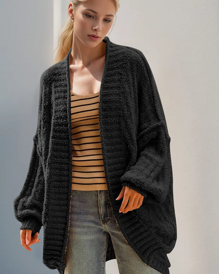 Double Take Full Size Open Front Long Sleeve Cardigan Black