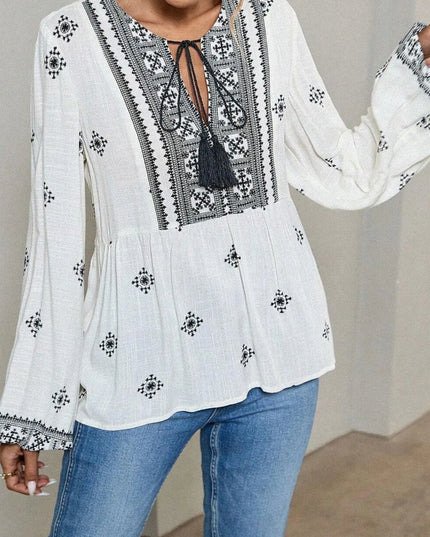 Tie Front Long Sleeve Blouse