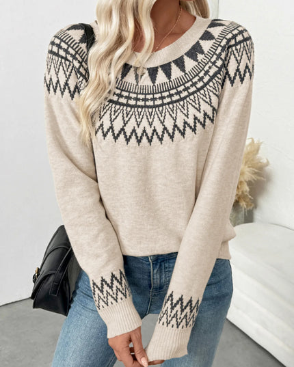 Nordic Fair Isle Pattern Round Neck Sweater