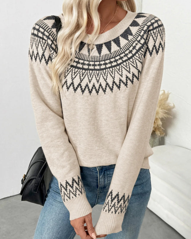 Nordic Fair Isle Pattern Round Neck Sweater