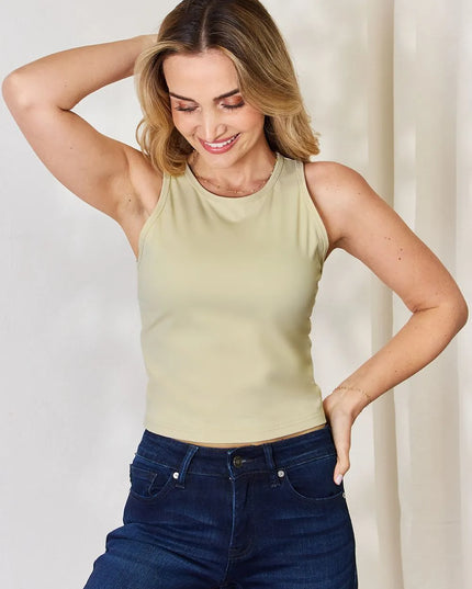 Basic Bae Full Size Round Neck Slim Tank Beige