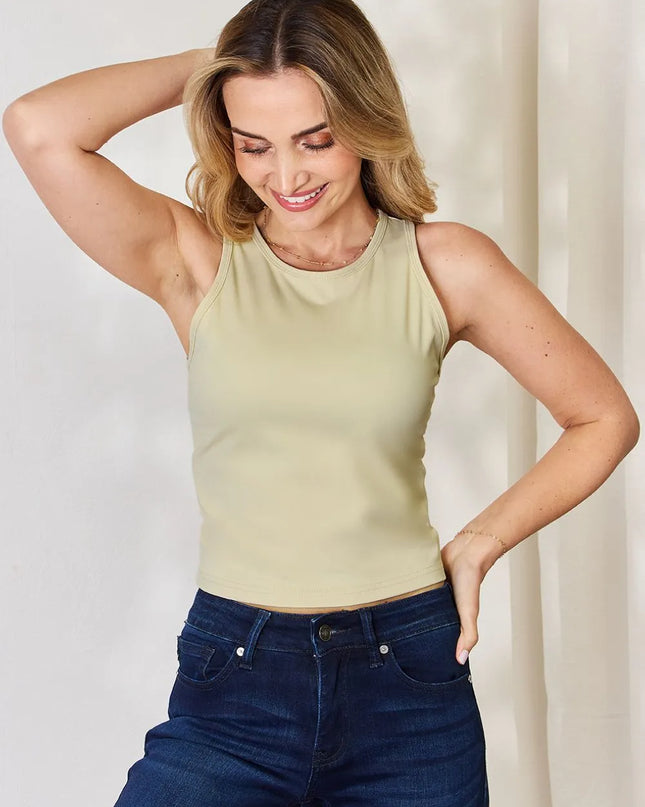 Basic Bae Full Size Round Neck Slim Tank Beige