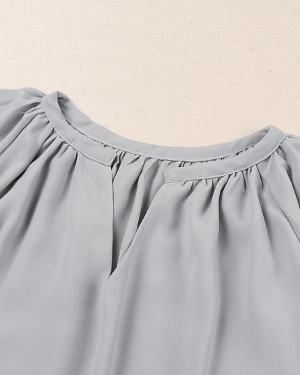 Gathered Detail Notched Neck Flutter Sleeve Top 