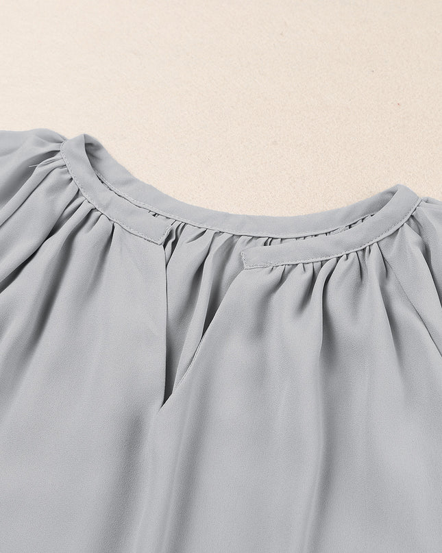 Gathered Detail Notched Neck Flutter Sleeve Top 
