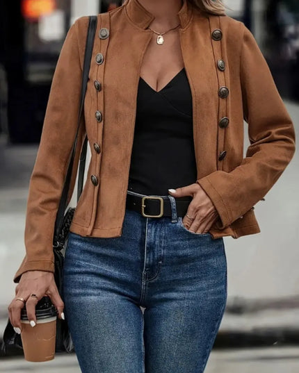 Decorative Button Open Front Long Sleeve Jacket