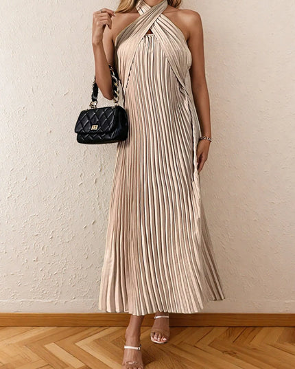 Pleated Halter Neck Midi Dress