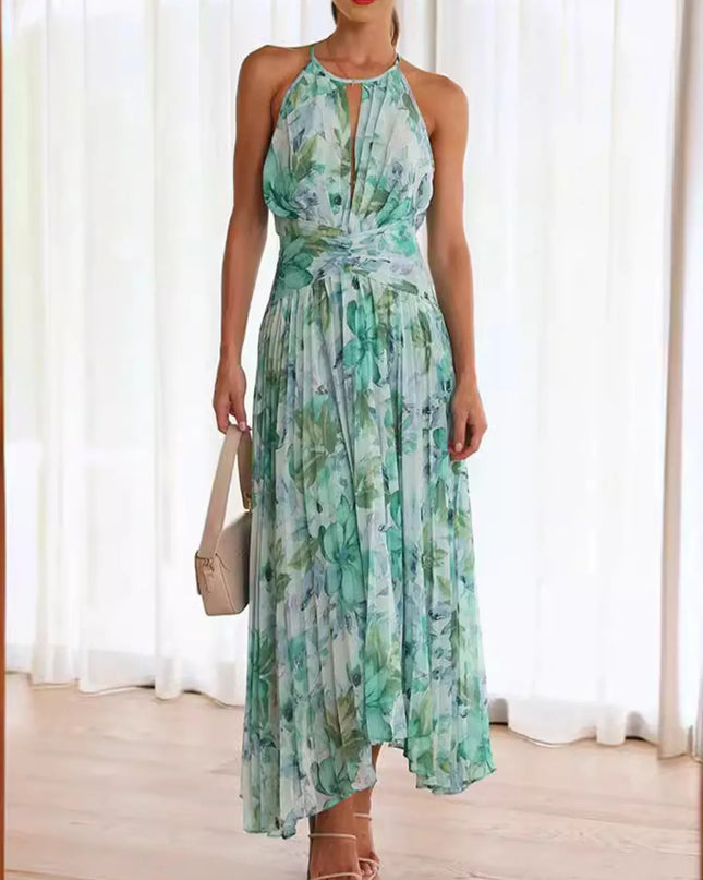 Printed Sleeveless Pleated Dress