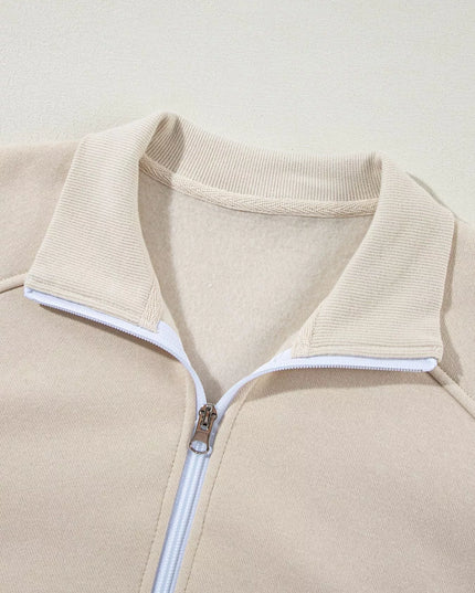 Drop Shoulder Zip Up Jacket and Drawstring Pants Active 2pcs Set