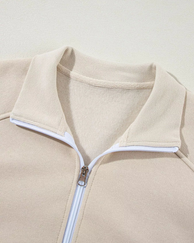 Drop Shoulder Zip Up Jacket and Drawstring Pants Active 2pcs Set