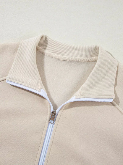 Drop Shoulder Zip Up Jacket and Drawstring Pants Active 2pcs Set