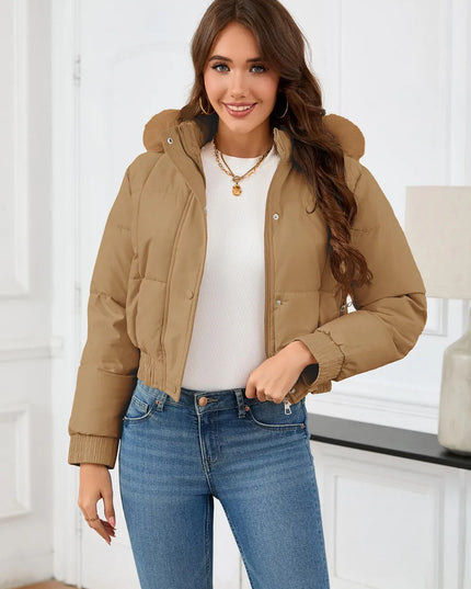Pocketed Long Sleeve Cropped Hooded Winter Coat