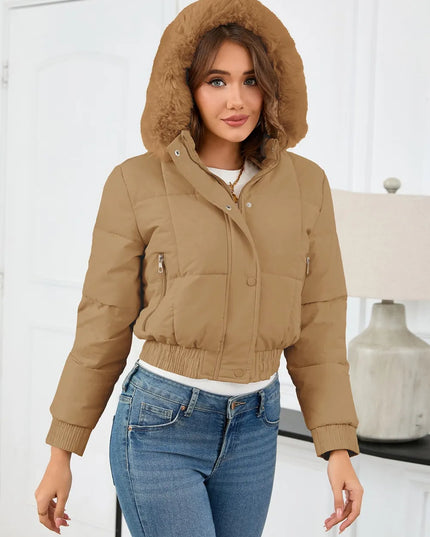 Pocketed Long Sleeve Cropped Hooded Winter Coat