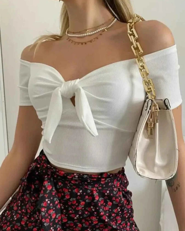 Off-Shoulder Bow-Tie Crop Top
