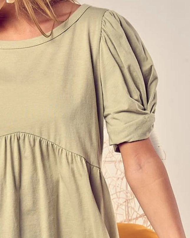 BiBi Cotton Span Knit With Puff Sleeve Baby Doll Top