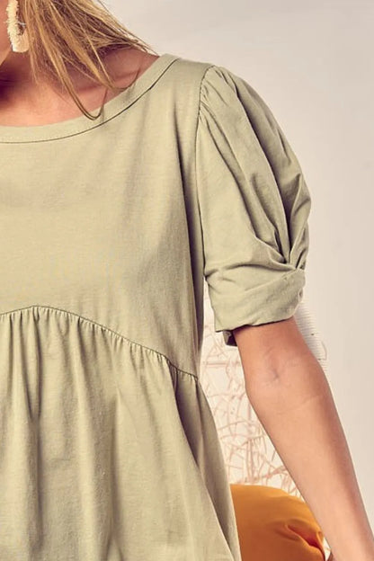 BiBi Cotton Span Knit With Puff Sleeve Baby Doll Top