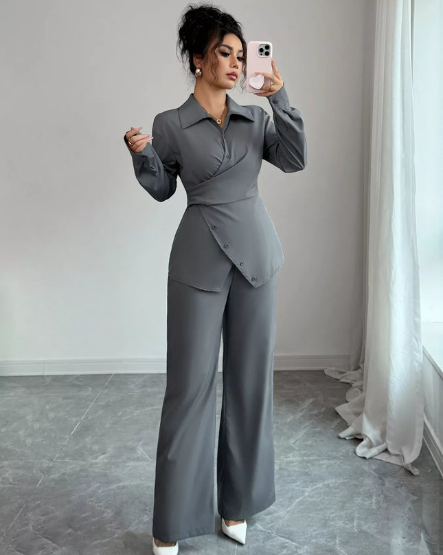 Back Tie Wrap Blazer and Wide Leg Pants Set