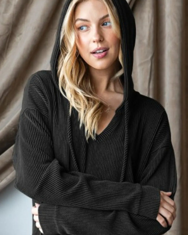 Heimish Ribbed Long Sleeve Hooded Dress