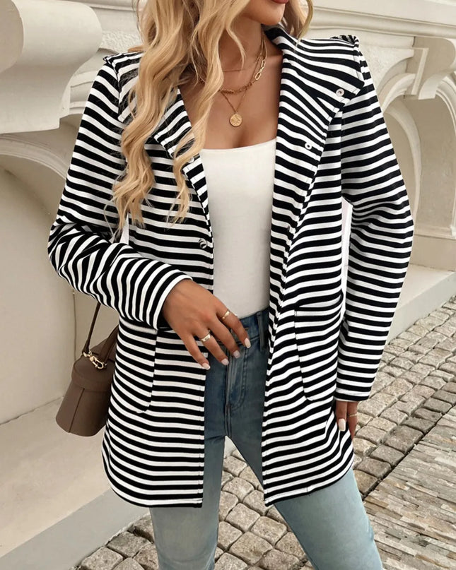 Devine Striped Long Sleeve Hooded Outerwear Black