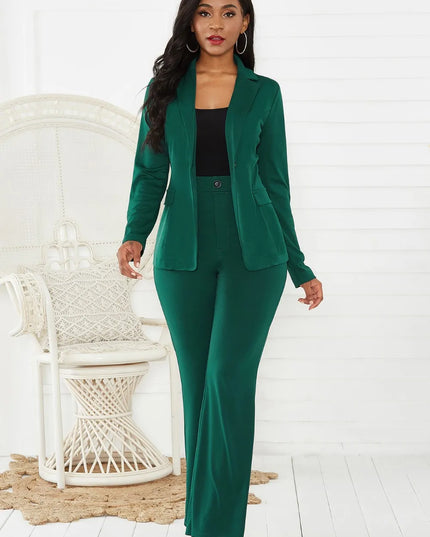 Lapel Collar Long Sleeve Blazer and Pants Set