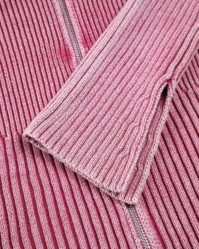 Double Take Ribbed Off-Shoulder Zip Up Long Sleeve Cardigan