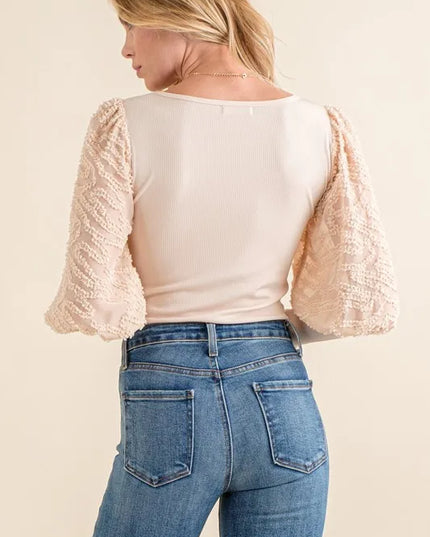 And The Why Textured Puff Sleeve Bodysuit