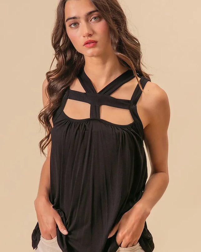 BiBi Rayon Span Jersey Cut Out with Straps Detailed 