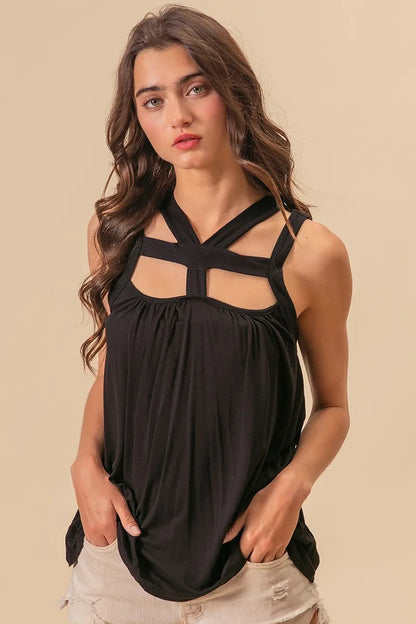 BiBi Rayon Span Jersey Cut Out with Straps Detailed 