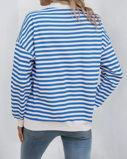 Striped Quarter Zip Long Sleeve Hoodie