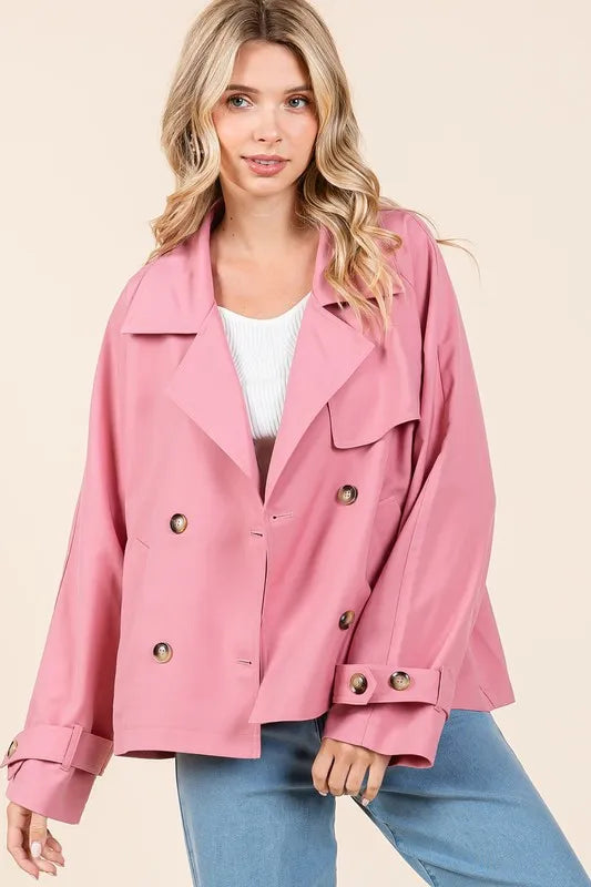Mittoshop Double Breasted Long Sleeve Trench Coat Jacket