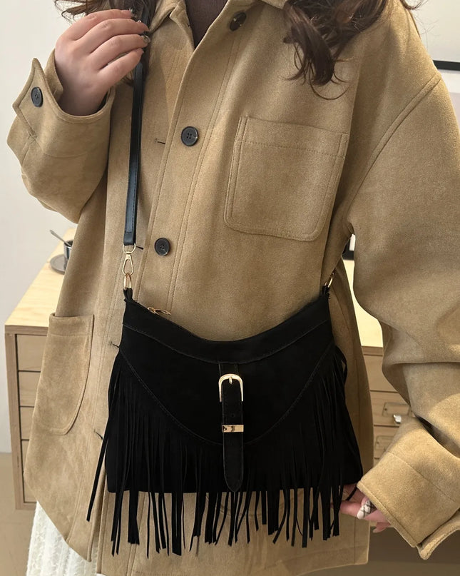 Fringe Solid Color Shoulder Bag 
