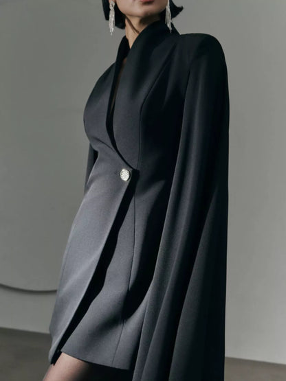 One Button Fitted Mini Blazer Dress with Cape Sleeves