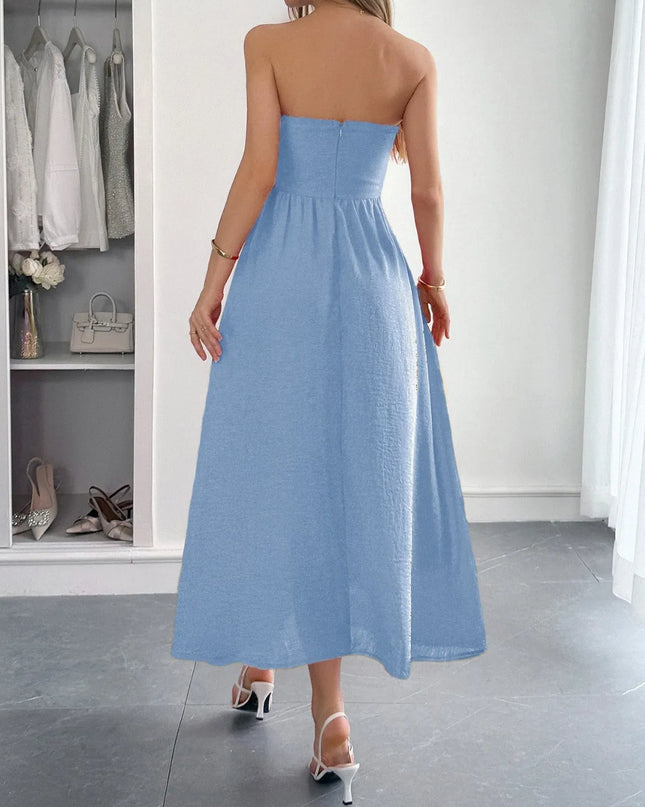 Strapless A-Line Midi Dress with Pockets 