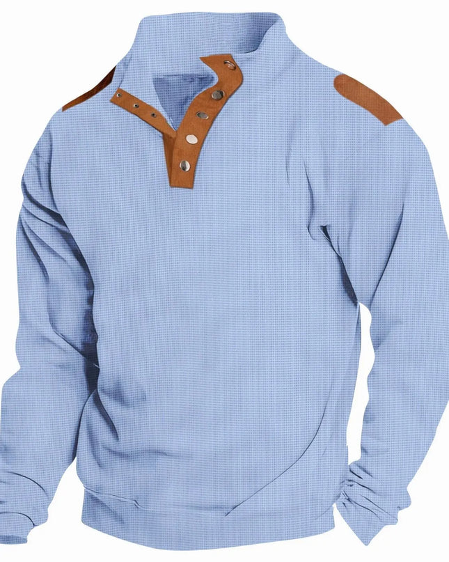 Men's Full Size Stand Collar Long Sleeve Polo Plus Size Light Blue