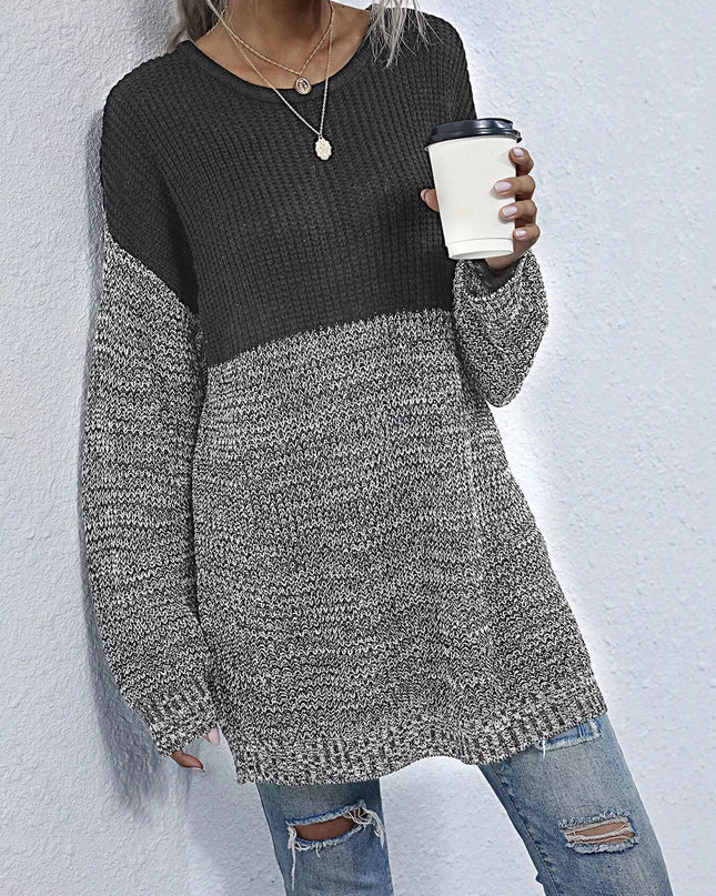 Color Block Long Sleeve Oversized Sweater