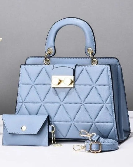 Women's Medium Pu Leather Geometric Solid Color Elegant Zipper Bag Sets Blue