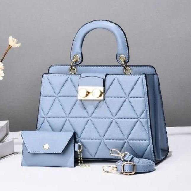 Women's Medium Pu Leather Geometric Solid Color Elegant Zipper Bag Sets Blue