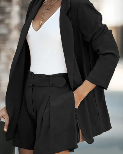 Longline Blazer and Shorts Set with Pockets