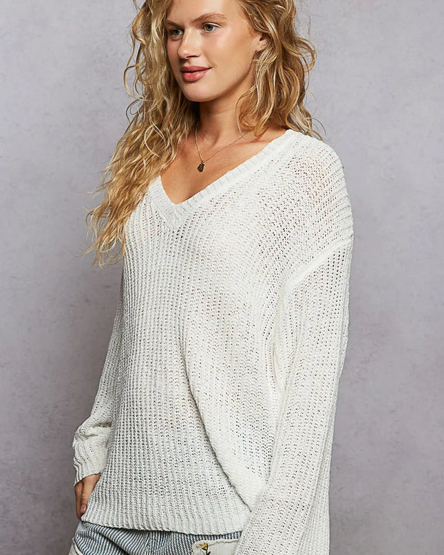 POL Oversized V-Neck Knit Top