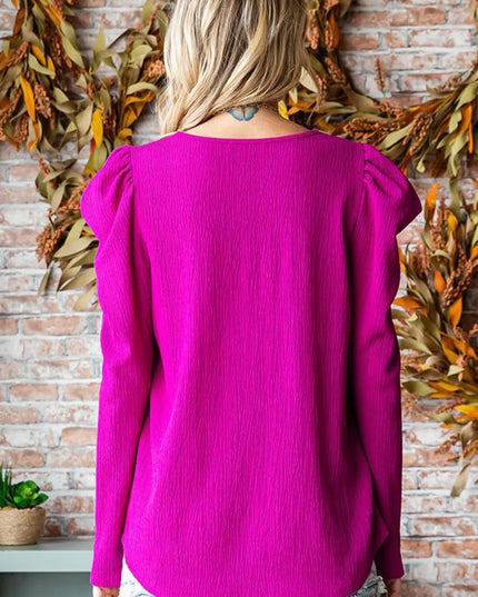 First Love Texture Puff Sleeve Round Neck Blouse