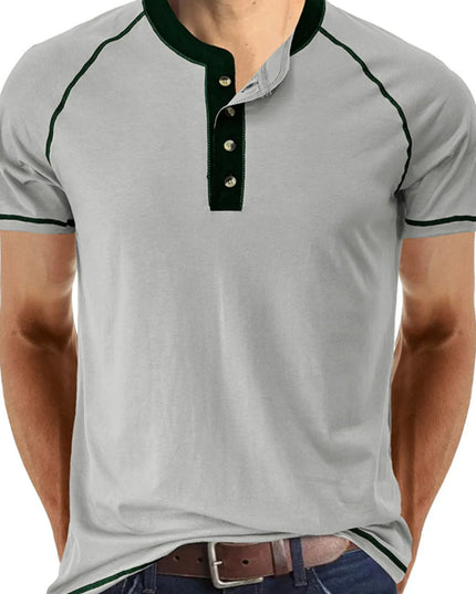 Men's Contrast Trim Henley Polo Shirt Gray