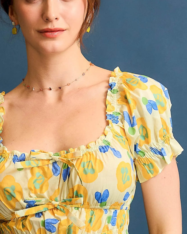 Umgee Floral Smocked Peplum Blouse