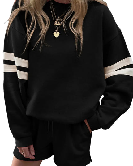 Stripe Round Neck Sweatshirt and Shorts Set