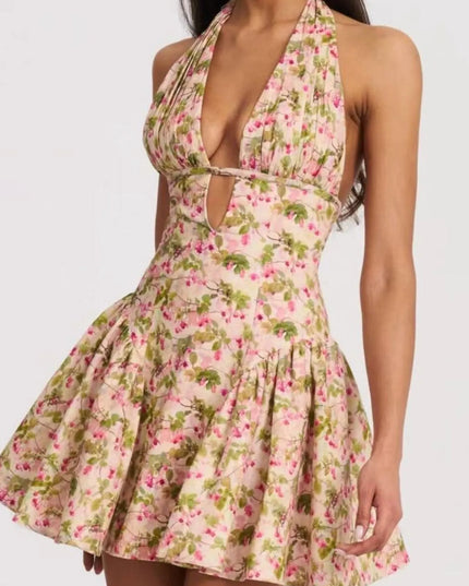 Floral Halter Neck Mini Dress