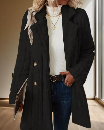 Double-Breasted Fleece Longline Coat