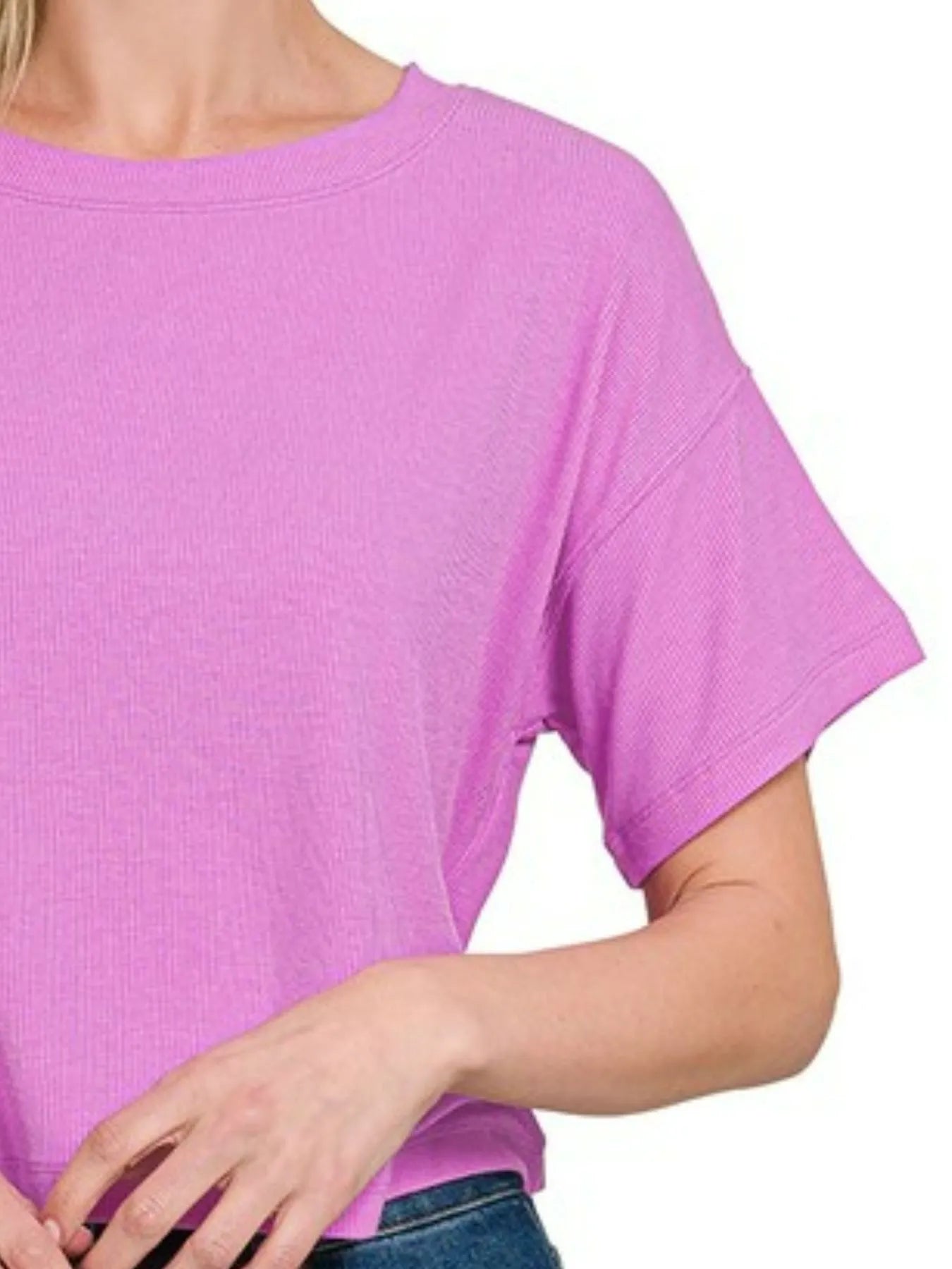 Zenana Ribbed Round-Neck Crop T-Shirt