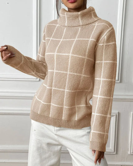 Plaid Turtleneck Long Sleeve Sweater